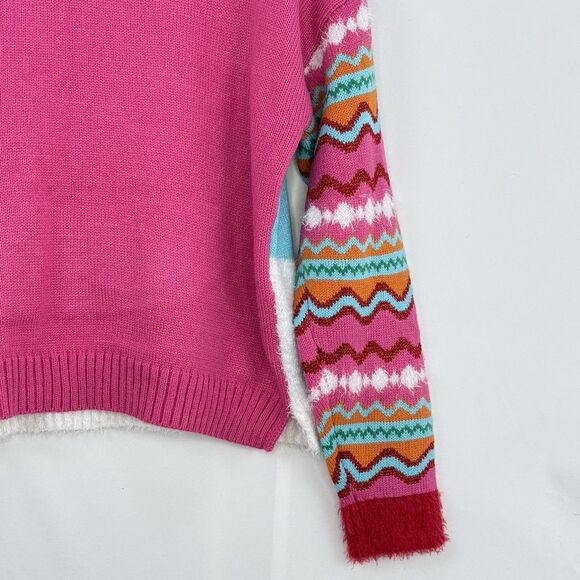 Hooked Up Embellished Ugly Christmas Sweater Pink Multicolor Size M - Picture 14 of 16